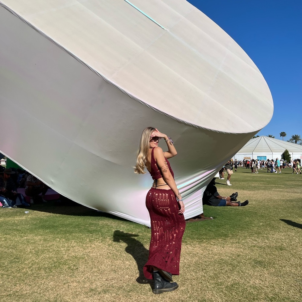 Red crochet two piece maxi set size small